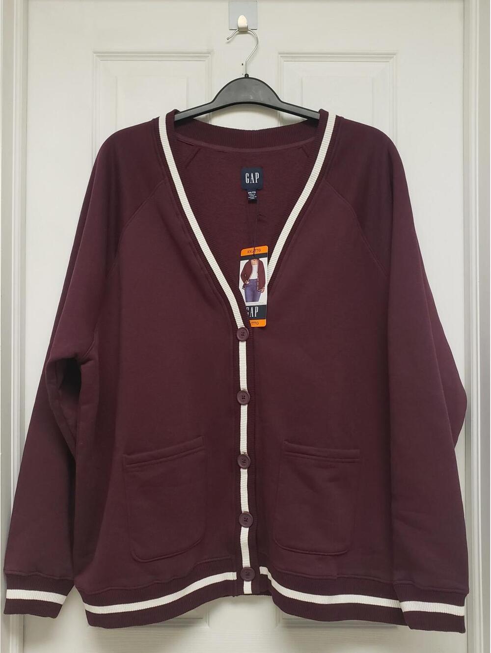 GAP Women's V-Neck Buttoned Front Burgundy Long Sleeves Sz XXL, NWT